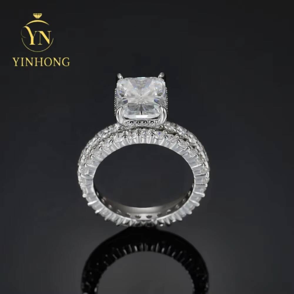 Hot Sale Simulated Diamond Moissanite Ring 925 Sterling Silver White Gold Wedding Ring Set