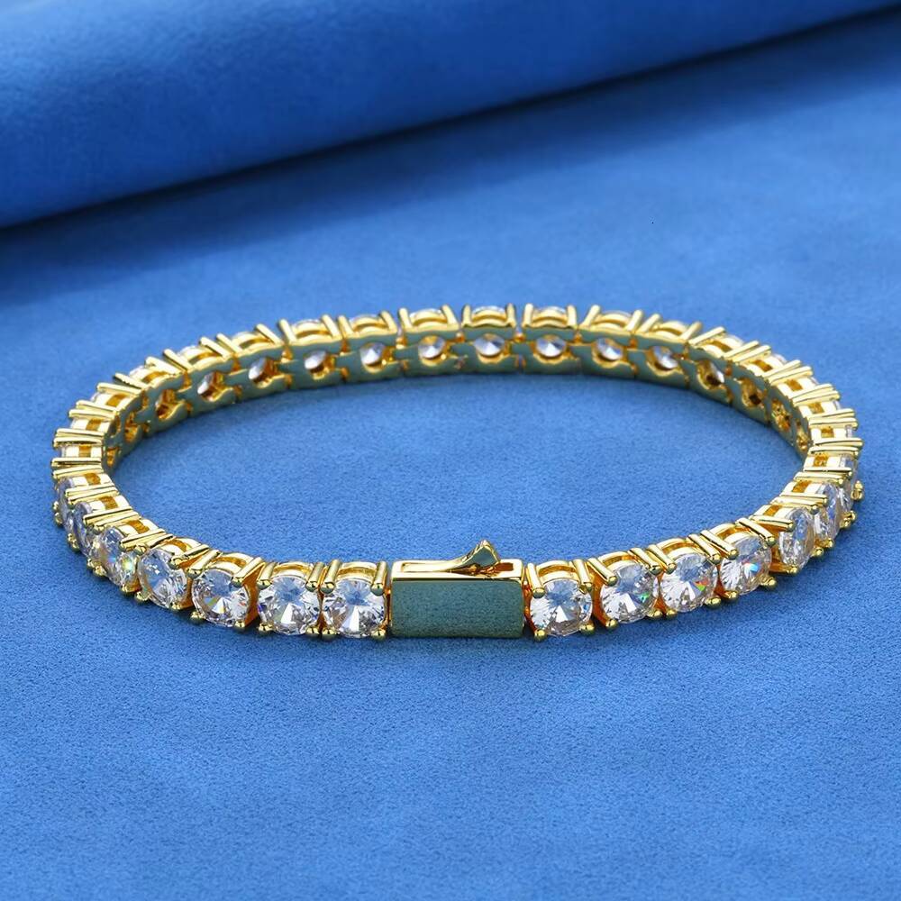 Men Tennis Bracelet Trendy Hip Hop S925 Silver Moissanite Single Row Diamond Spring Clasp Bracelet