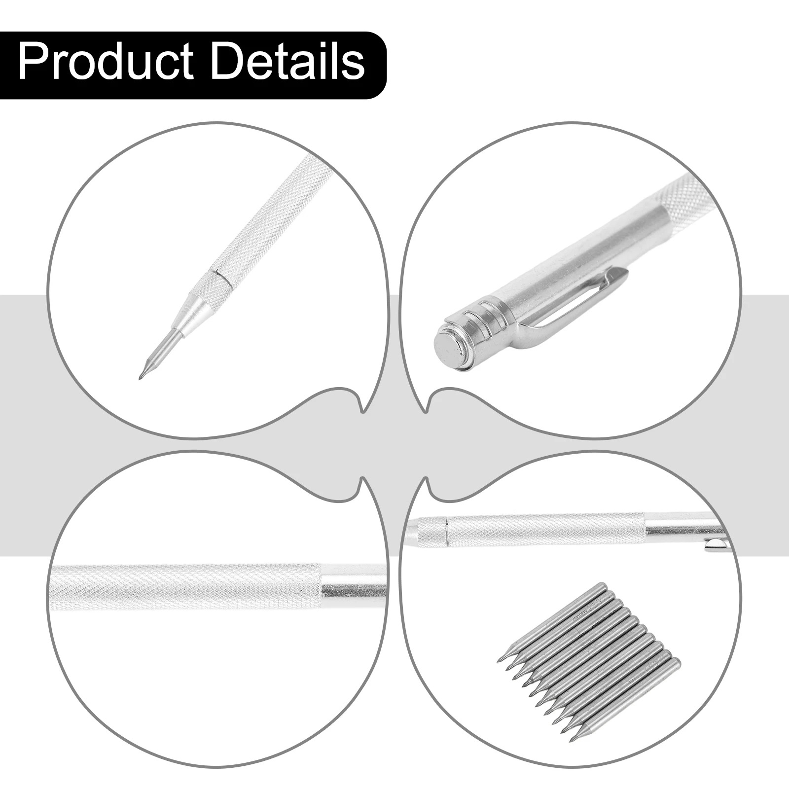 Carbide Tip Scriber With 10pcs Aluminium Pen Scriber Engraving Pen Ceramics Glass Shell Metal Construction Marking Tool