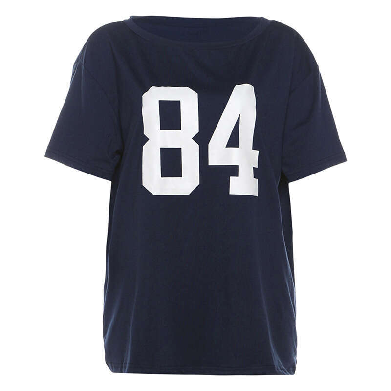 2024 Summer New Women's Street Fashion Letter Print Asymmetrical Neck Loose T-Shirt 16d