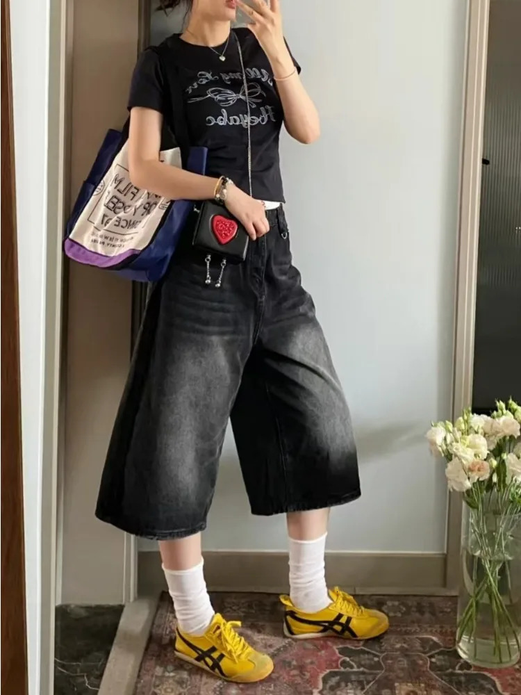 Vintage Loose Jorts Jeans Y2k Streetwear Oversize Shorts Denim Pants Korean Fashion Baggy Grunge Trouser Summer Neutral 250716