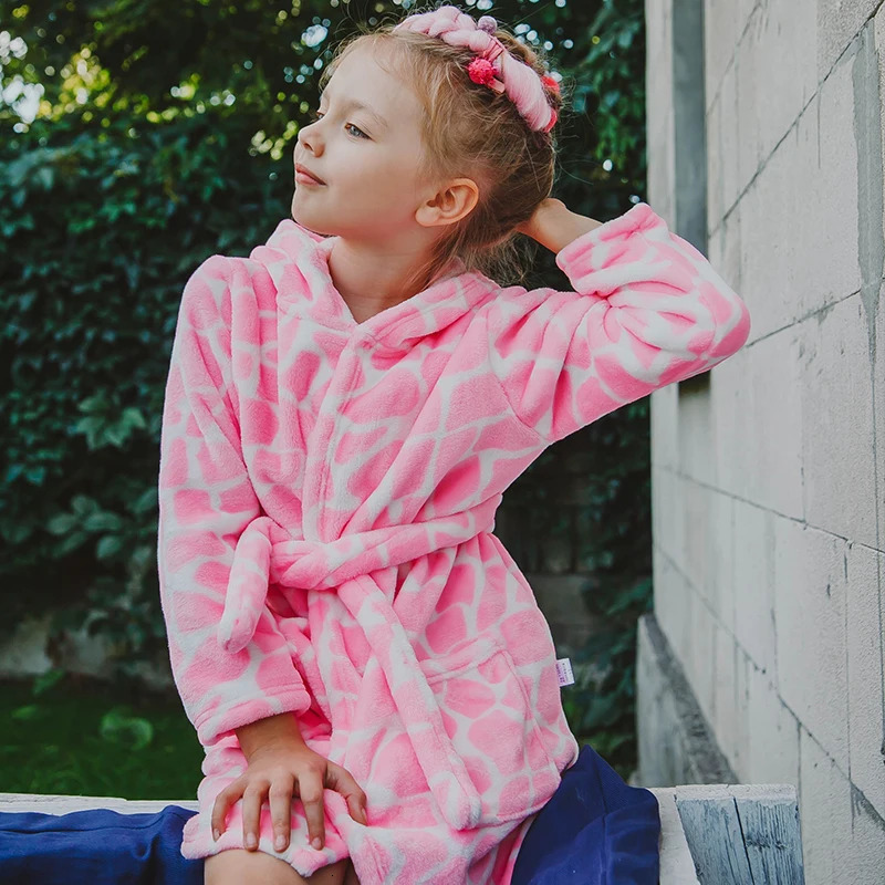 Boy and Girls Flannel Pajamas Robe Autumn Winter Children Sleepwear Soft Hooded Kids Homewear 28 Years 250725