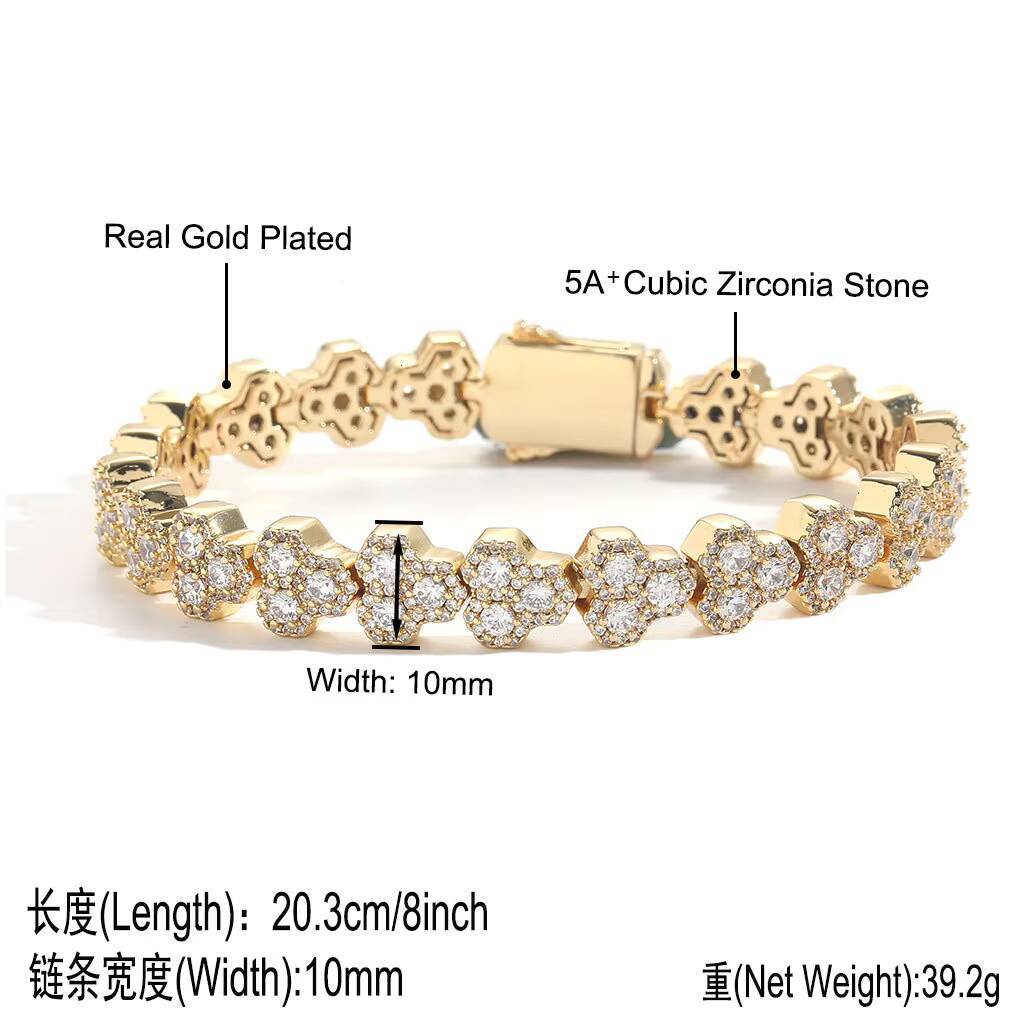 BES Fine Jewelry 10mm Geometric Tennis Chain Cubic Zirconia Iced Out Tennis Necklace Fashion Necklace Hip Hop Jewelry for Men