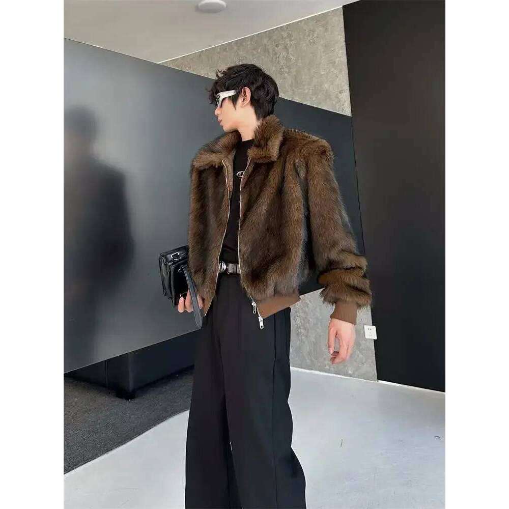 Short Mink Faux 2024 Men's Autumn New Loose High-End Trendy Warm Coats Long-Sleeve Lapel Fur Padded Jackets