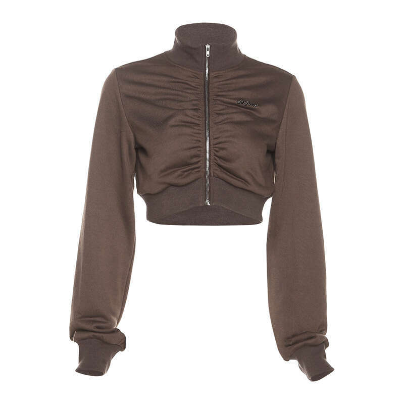 2021 Autumn New Women's Fashion Crop Top Zipper Jacket High Waist Casual Straight Pants Set 716