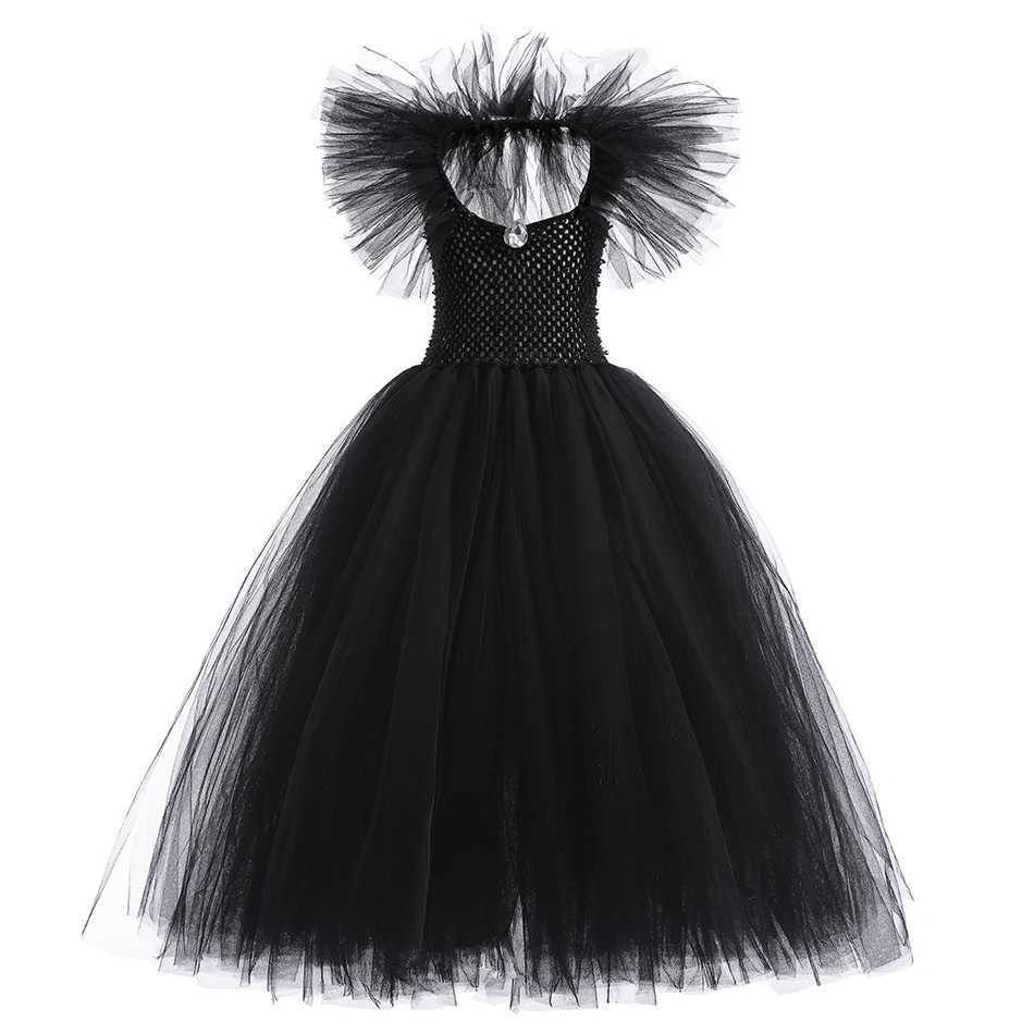 Child Halloween Costume Evil Witch Cosplay Clothes Girl Disguise Dress Kids Maleficent Black Tulle Outfits Fantasy Par Clothes Z250725