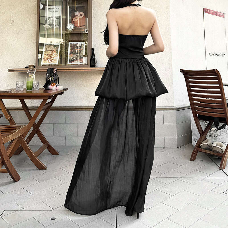 2024 Autumn Winter New Solid Color Sexy Strapless Backless High Waist Short Dress ba9
