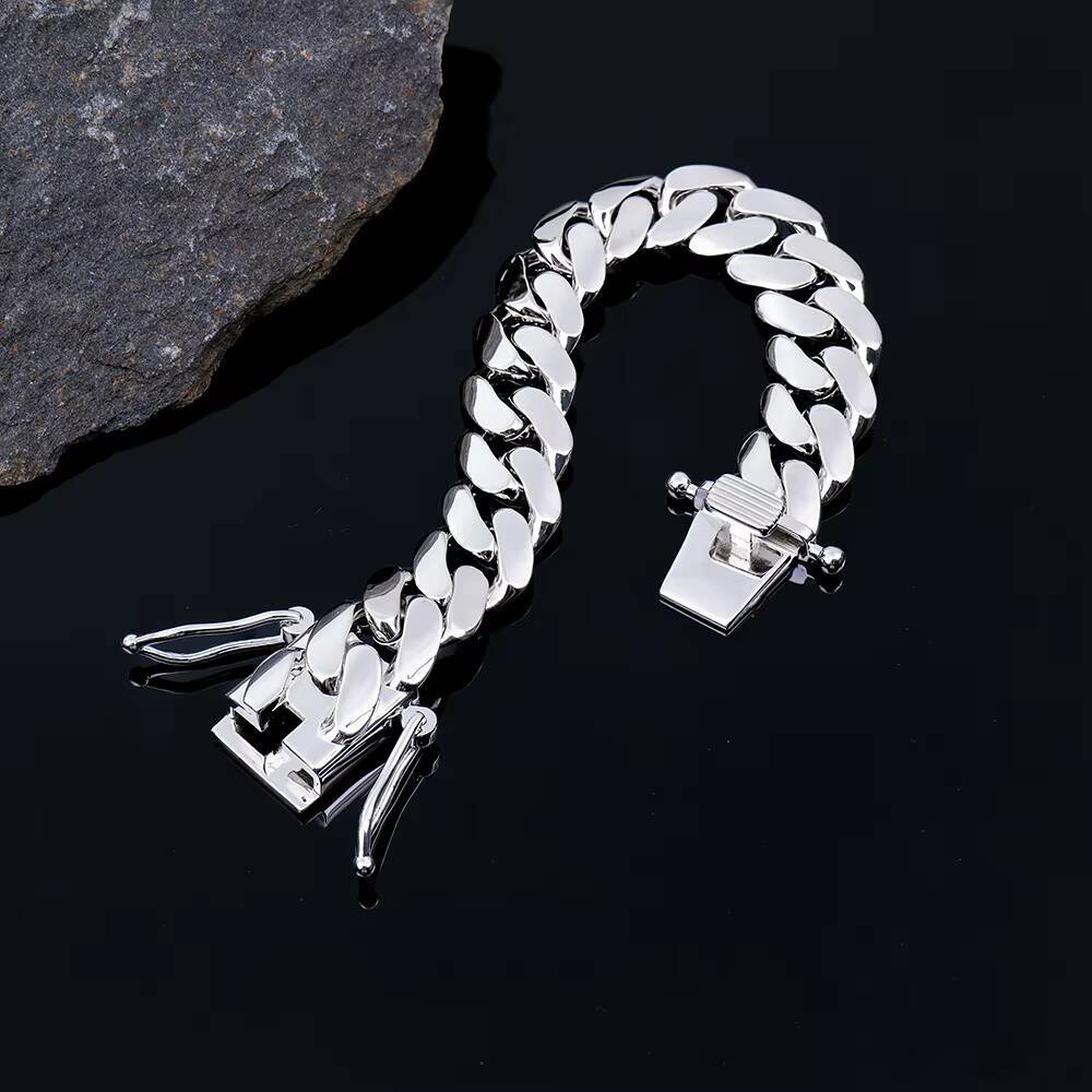 Custom Men Hip Hop 18k Gold Plated 925 Silver Fine Jewelry 14mm 18mm Miami Cuban Link Chain Plain Bracelet Without Diamonds