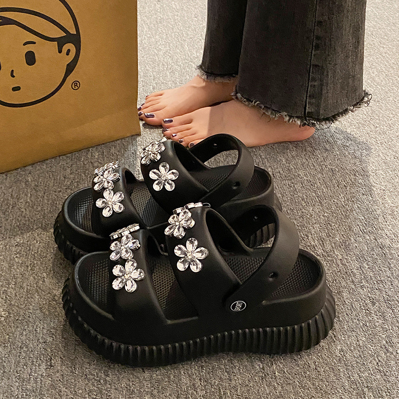 Ddmysports EVA Cushion Sandals For Women Summer Trendy Outdoor Wear Platform Thick Sole High Heel Two Way Beach Non Slip Slippers Outdoor Shoes