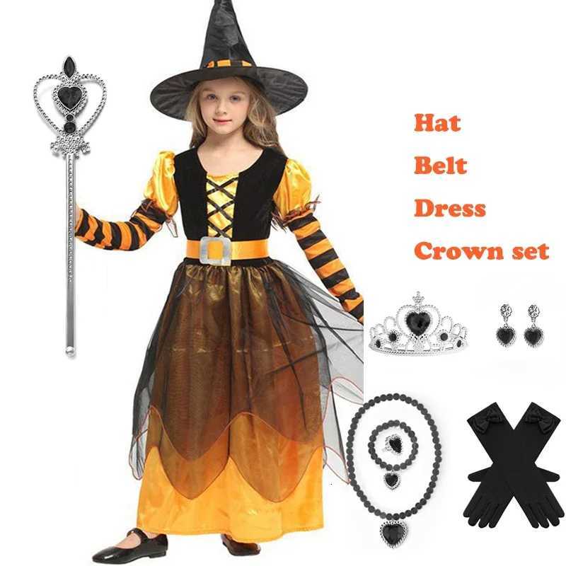 Halloween Par Costumes Purple Witch Dress for Girls Kids Mesh Long Sleeves Carnival Witch Clothes Cosplay Dress Hat Broom Suit Z250725
