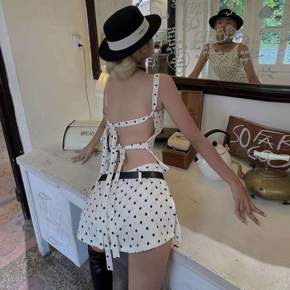 2025 Summer New Slim Fit Backless Polka Dot Top High Waist Elegant Half Skirt Women's Set 263