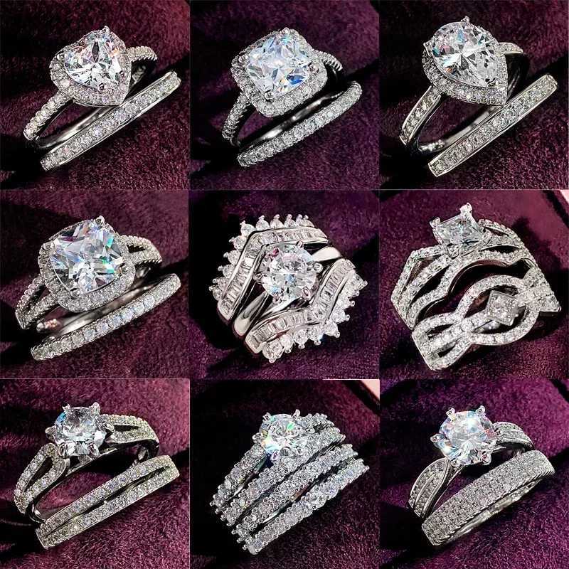 New Fashion Womens Wedding Mosaic Stone Ring Set Bright Square Zirconia Luxury Accessories Exquisite Bridal Jewelry W250417