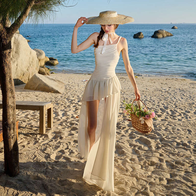 2025 Spring New Women's Solid Color Slim High Waist Fashion Single Shoulder Strap Sleeveless Dress cff