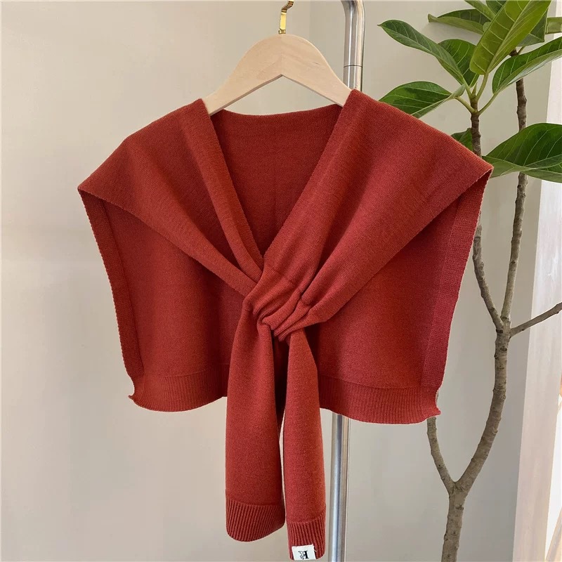 K1472 Pure color knitted shawl women's thin outer wear spring autumn winter warm Korean style neck protection perforated waistcoat scarf
