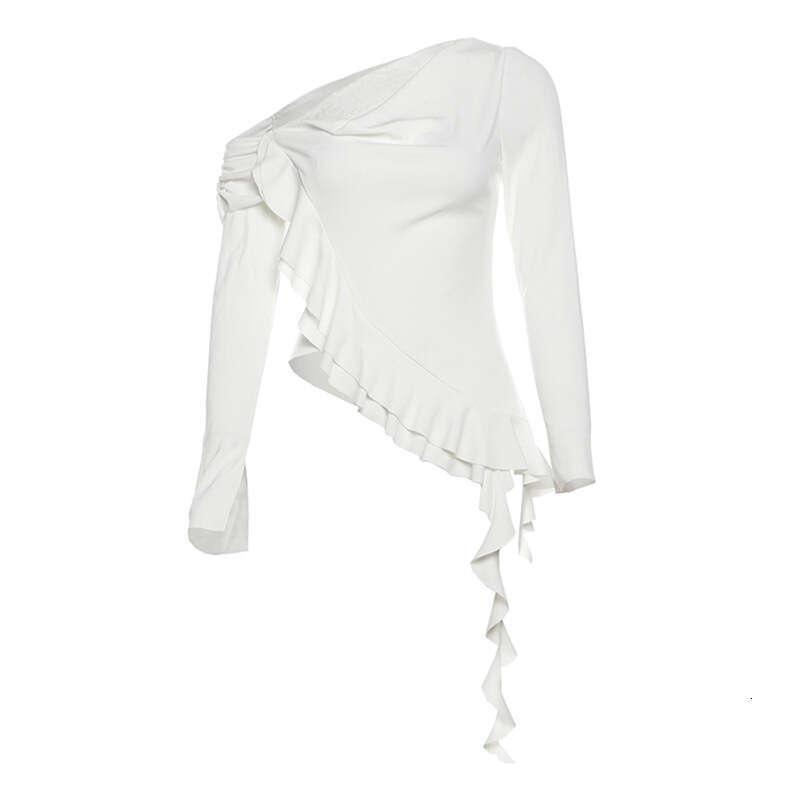 2024 Autumn New Women's Solid Color Slim Street Fashion Asymmetrical Neck Long Sleeve Backless Top 3c8