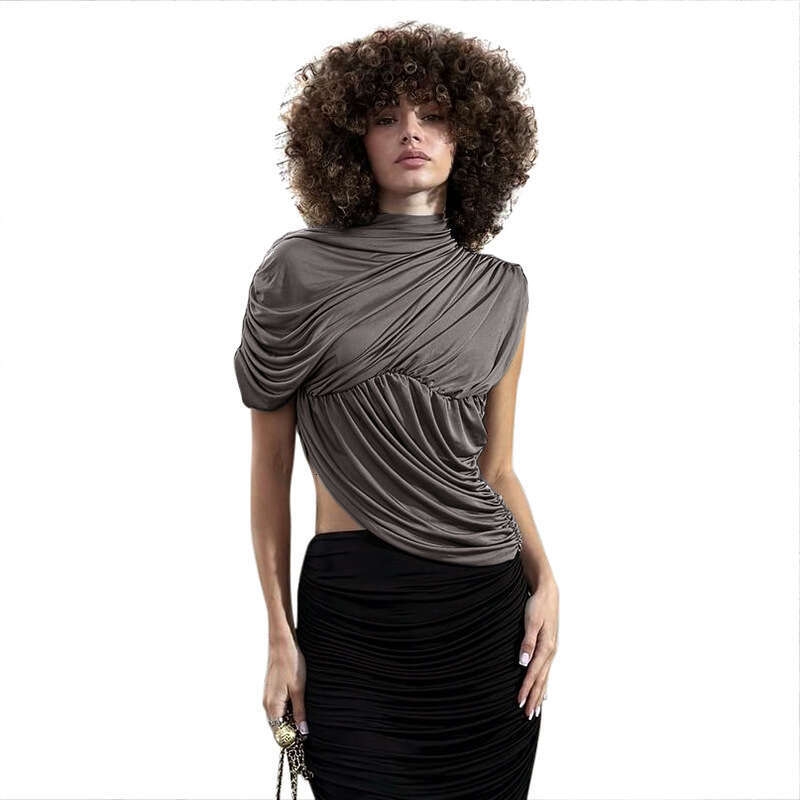 Ytp9 Women's Summer And Autumn New Solid Color High Neck Casual Vest T-Shirt Top For Women B5