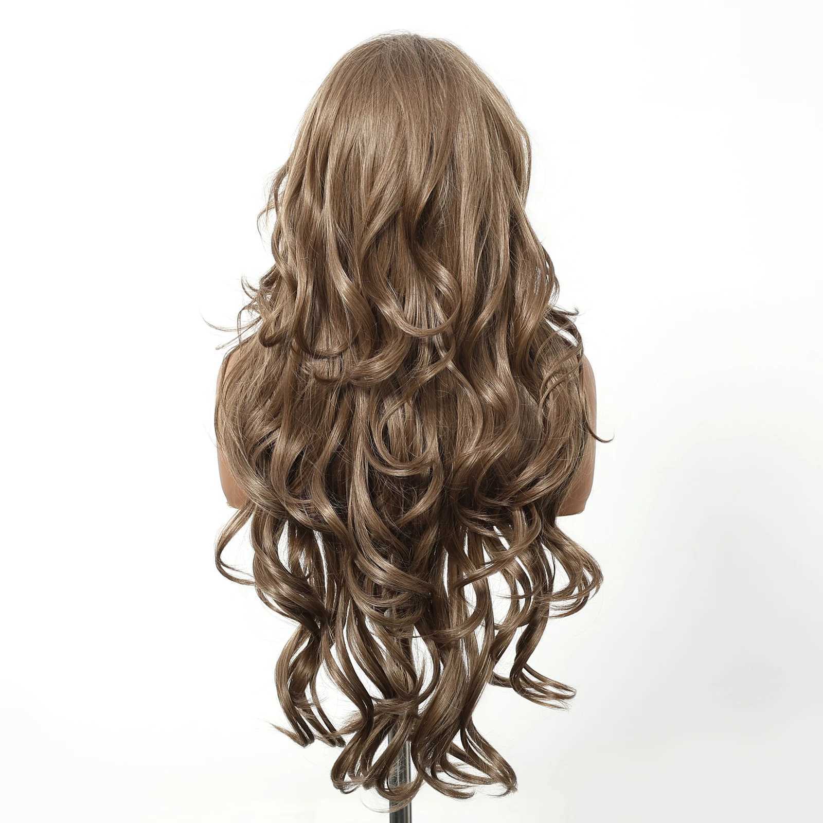 EASIHAIR Long Wavy Curly Brown Synthetic Wigs for Women 13*4 Lace Frontal Wigs Natural Hairline Chocolate Brown Lace Hair Wigs 250715