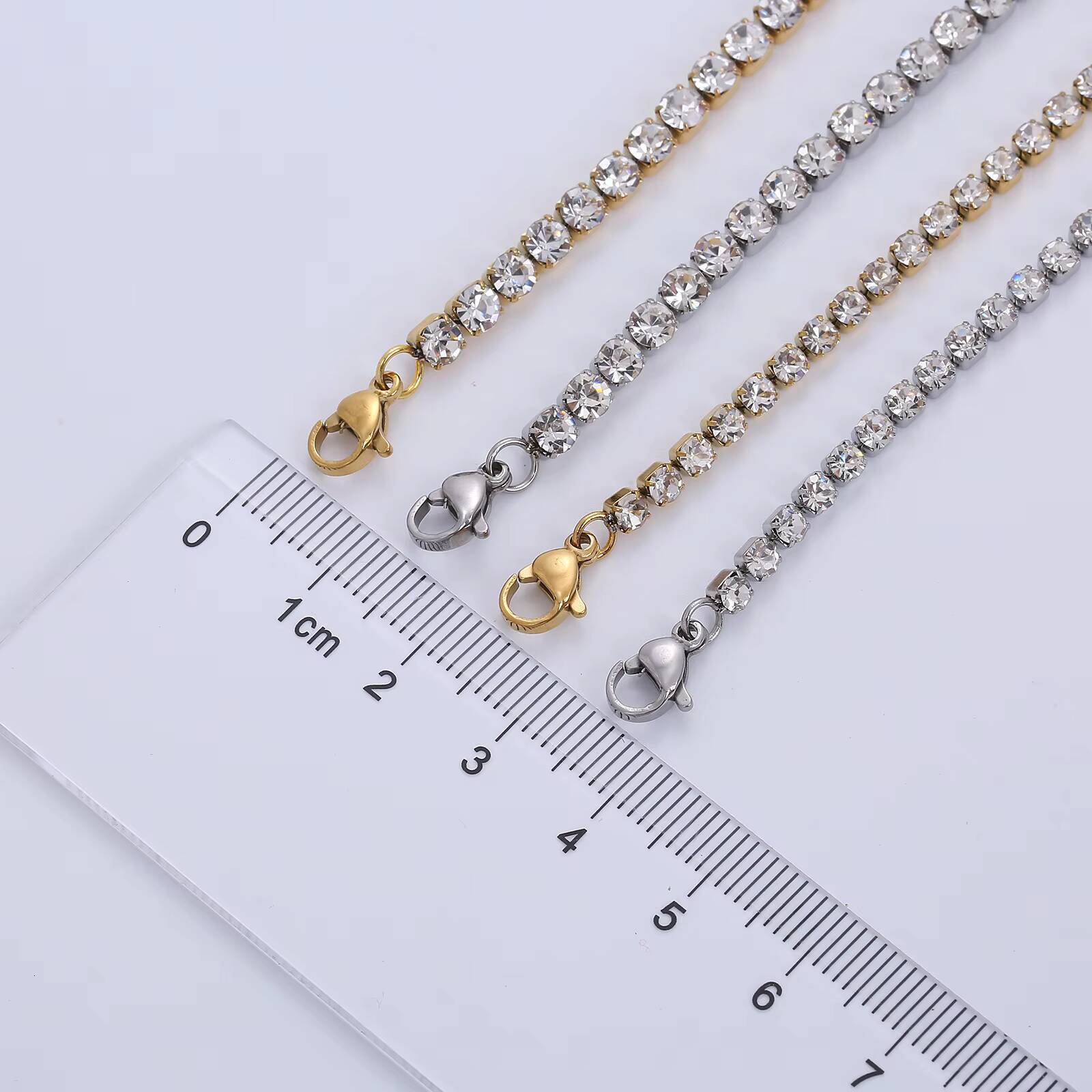 Trendy Womens Stainless Steel Tennis Chain Necklace Gold Plated with 3mm 4mm Cubic Zirconia Geometric Shape for Anniversaries