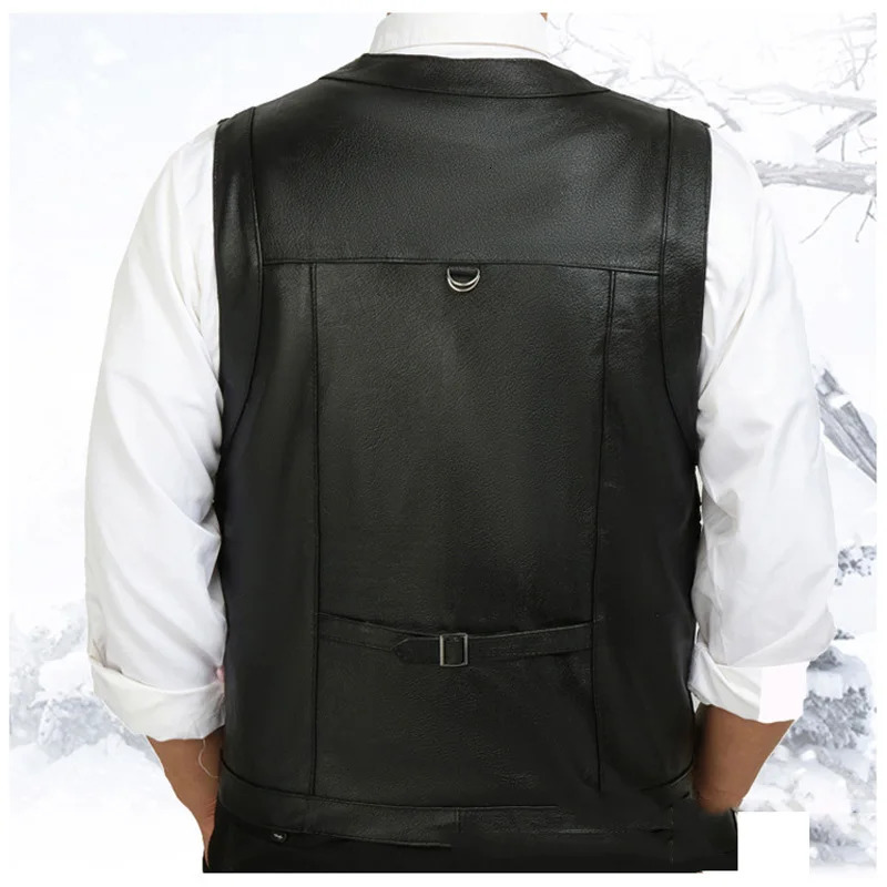 2025 gentlement leather vest male slim commercial sheepskin men waistcoat with many pockets 250725