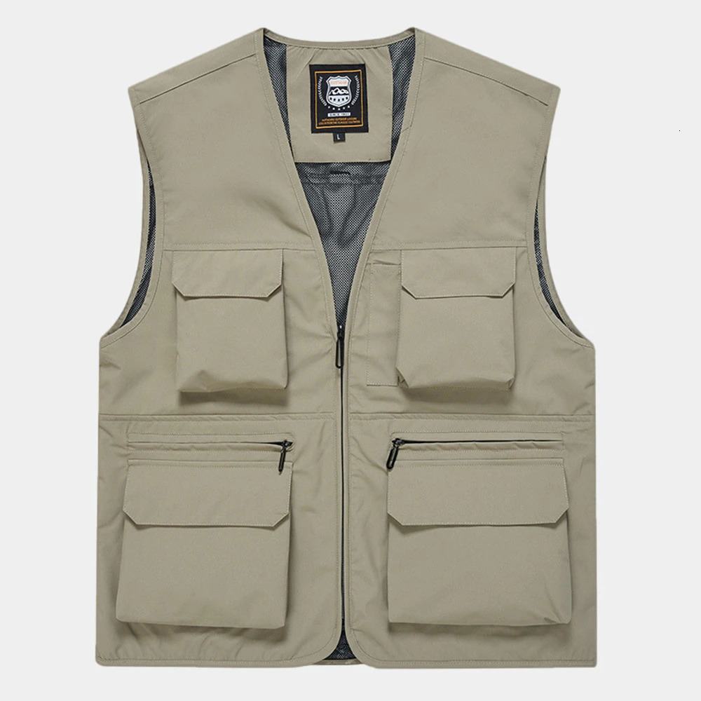 FGKKS Mens Fashion Vest Solid Color Tooling Style Waistcoat Thin MultiPocket Casual Loose for Men 250725