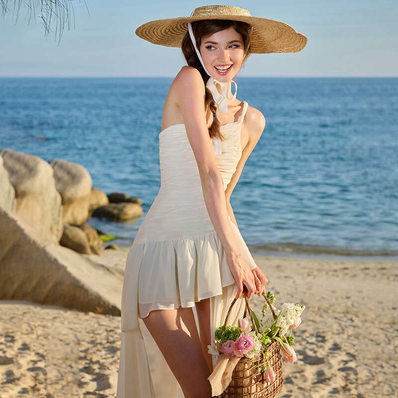 2025 Spring New Women's Solid Color Slim High Waist Fashion Single Shoulder Strap Sleeveless Dress cff