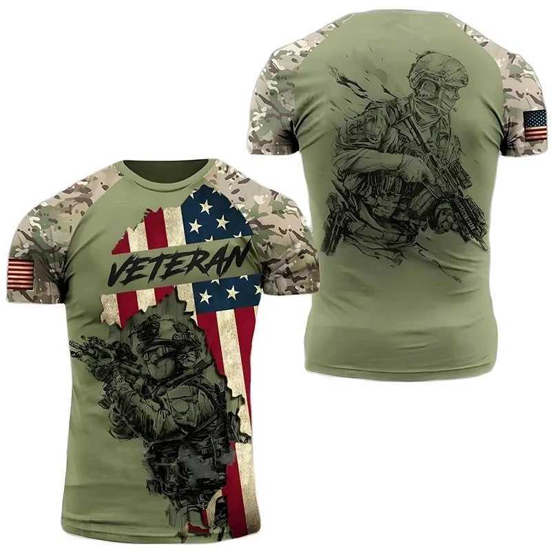 Summer New Military Pattern Mens T-shirt American Soldier Casual Round Neck Short Sleeve Camo Loose Comfortable Top Y250724