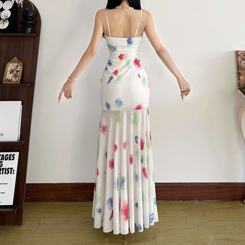 2025 Spring New Women's Solid Color Slim High Waist Fashion Strap Sleeveless Backless Dress 53e