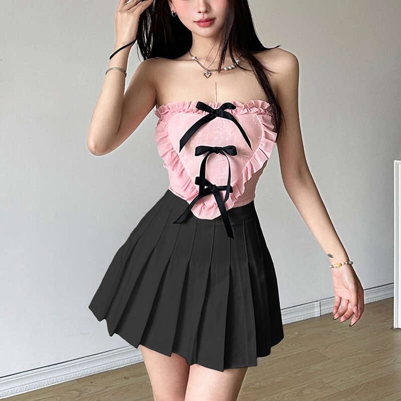 2024 Spring Summer New Women's Fashion Sexy Bowknot Color-Block Tie Vest e18
