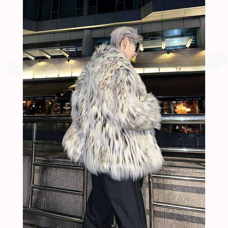 2025 Winter Integrated Short Leopard Print Stand-Up Collar Faux Fur Jacket Men's Women's Thickened Warm Plush Jackets