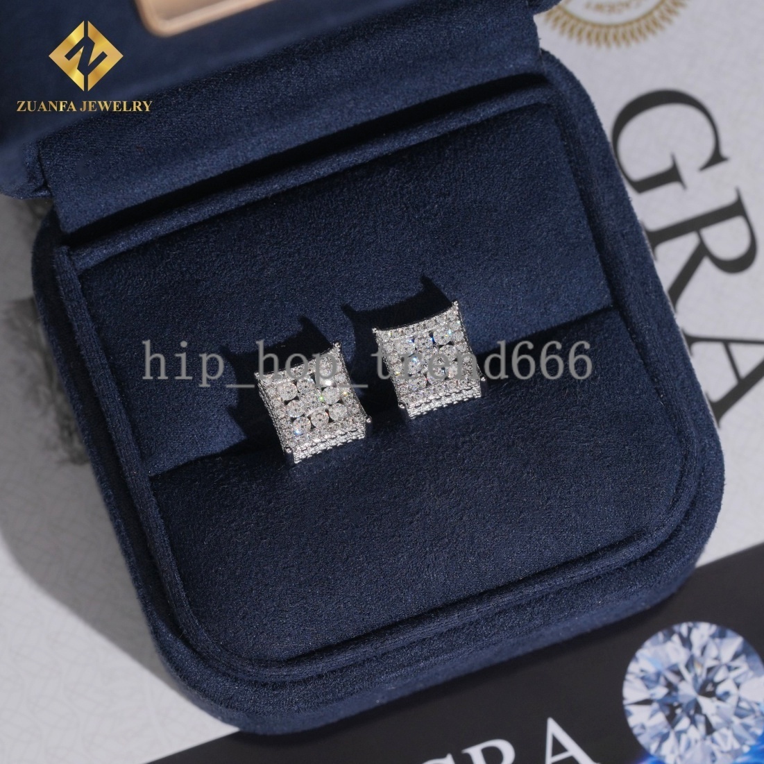 Factory Direct Fashion Stud Earring 925 Sterling Silver Jewelry VVS Moissanite Iced Out Screw Back Earrings