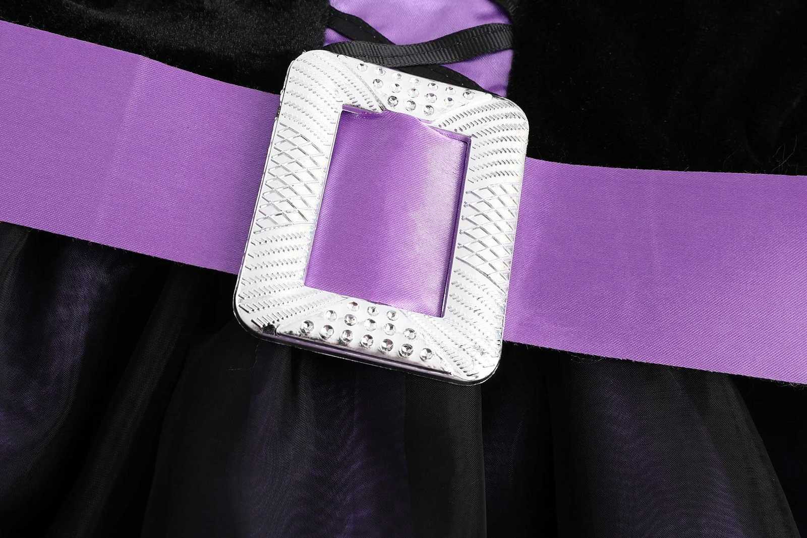 Girls Halloween Witch Costume Purple Mesh Dress with Hat Broom Kids Cosplay Gown for Carnival Magic Villain Role-Play Z250725