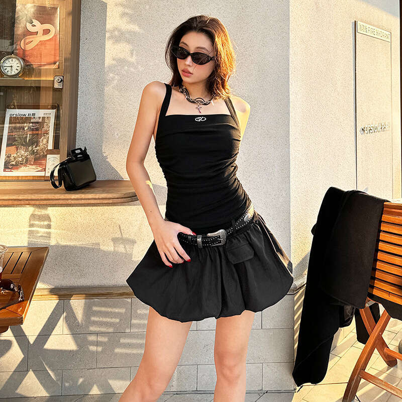 2025 Spring New Street Fashion Sexy Solid Color Double Strap Waist-Cinching Dress for Women a68