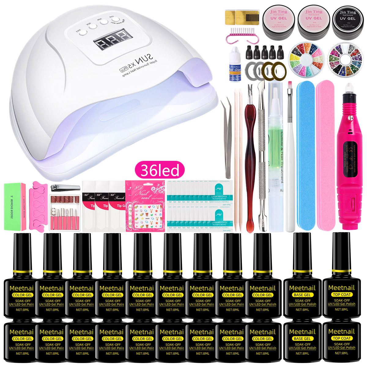 Nail Art Kits Manicure Set Kit Electric Handle Acrylic 36w/54/90w Led Lamp For Nails 10 Polish