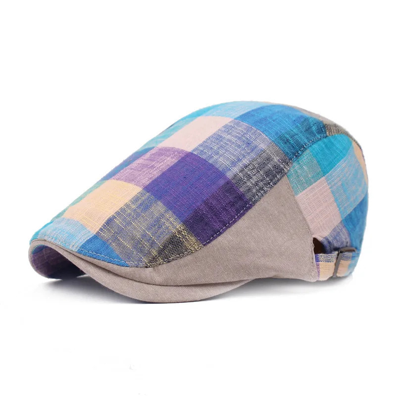 QBHAT Unisex Cotton Linen Colorized Plaid Berets Women Men Casual Peaked Cap Retro sboy Hats British Flat Ivy Caps 250723