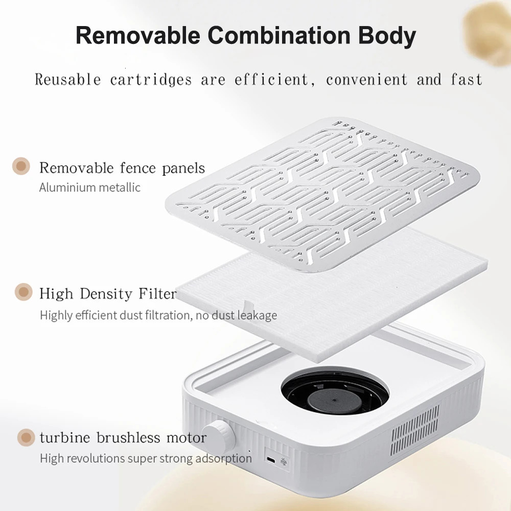 Wireless Brushless Nail Vacuum Cleaner with Removable Filters Speed Adjustable 48W Nail Dust Collector Low Noise 250725ww