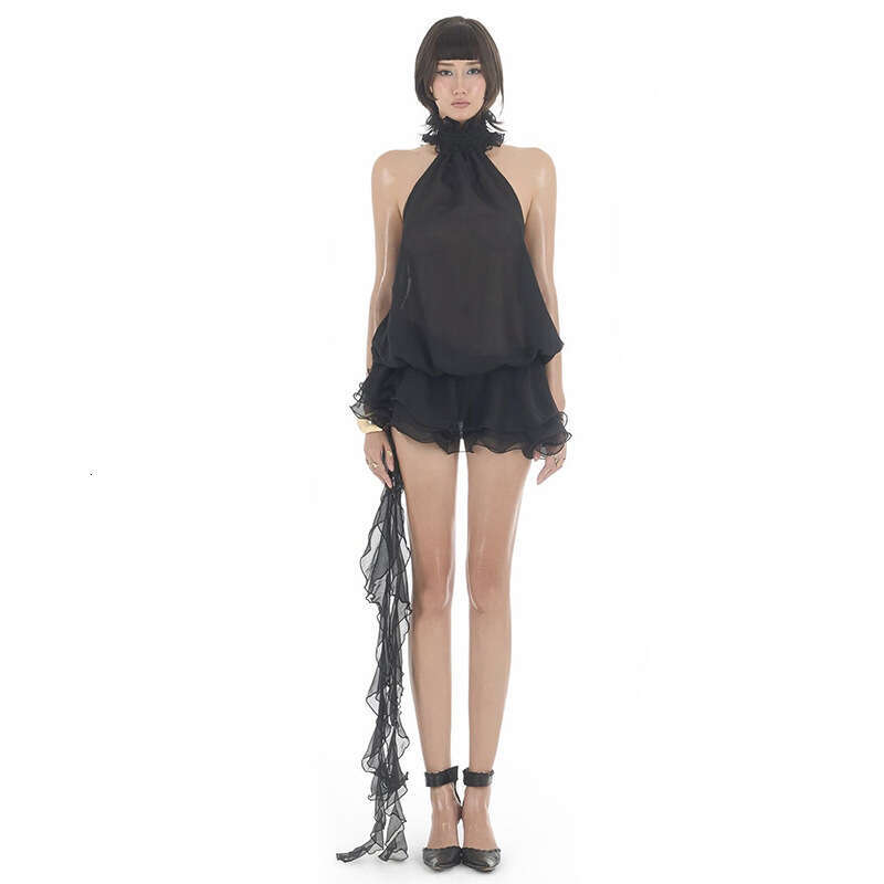 2025 Summer New Sleeveless Halter French Gentle Style Irregular Backless Waist-Cinching Short Dress Women's Fashion e7d