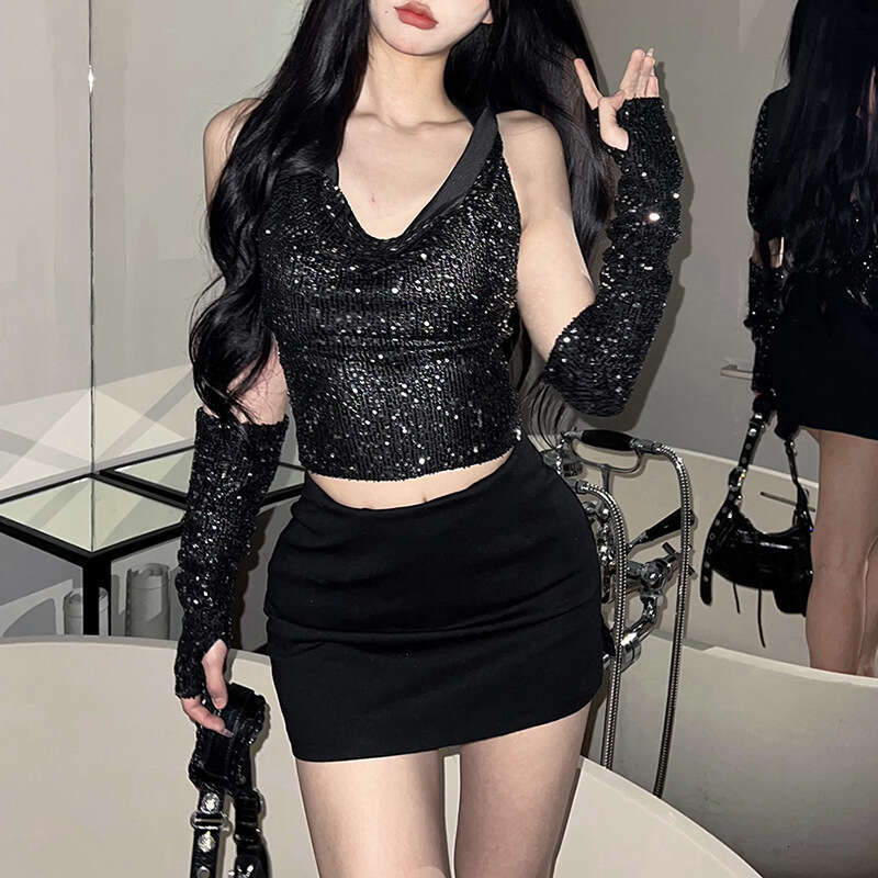 2023 Autumn New Women's Solid Color Slim Street Fashion V-Neck Hooded Halter Vest 58f