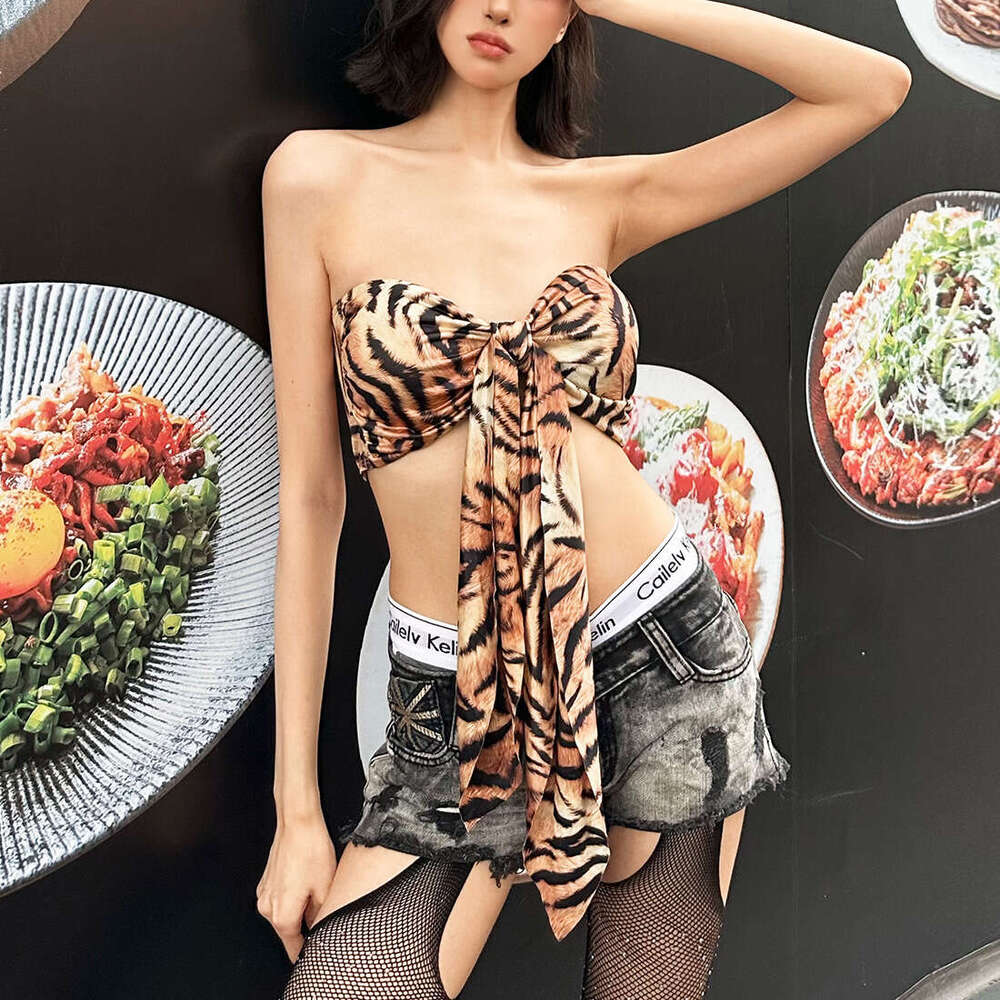 2025 Summer New Style Personality Strapless Leopard Print Sexy Hot Girl Slim Fit Elegant Versatile Top Women's Clothing 894