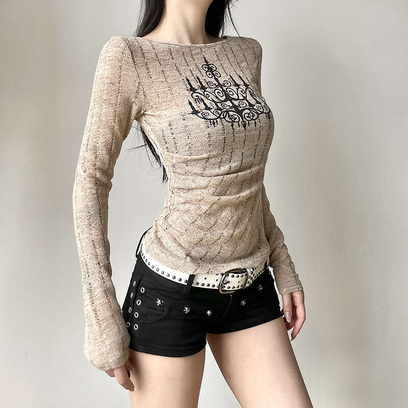 2024 Autumn New Women's Fashion Letter Print Long Sleeve Round Neck T-Shirt 72c