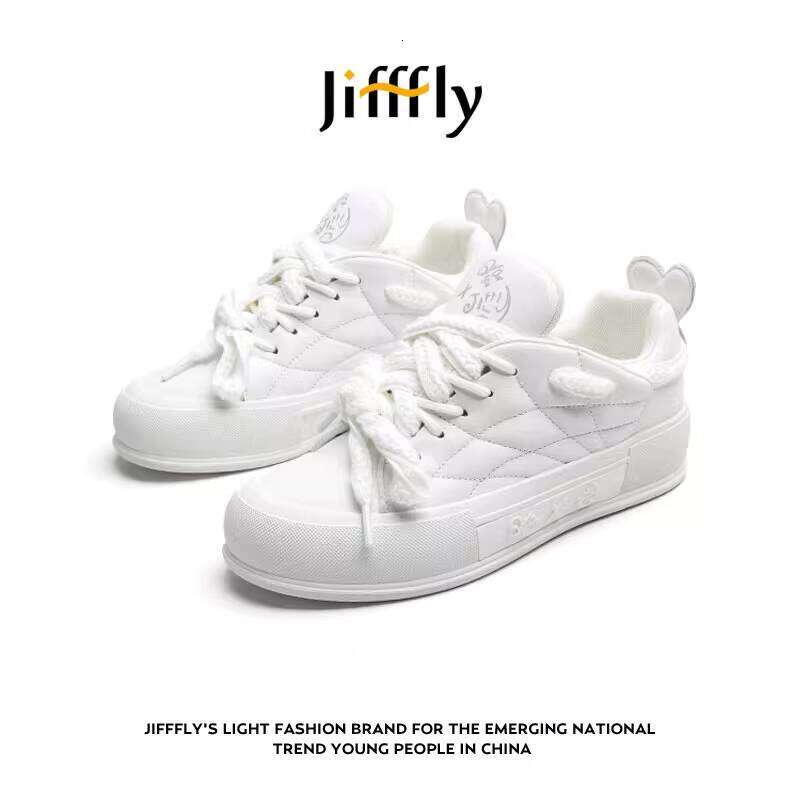 Jiffflyx Qingwantian Q.VONTON Women's Versatile White Shoes Thick Sole Height Increasing Casual Sports Sneakers