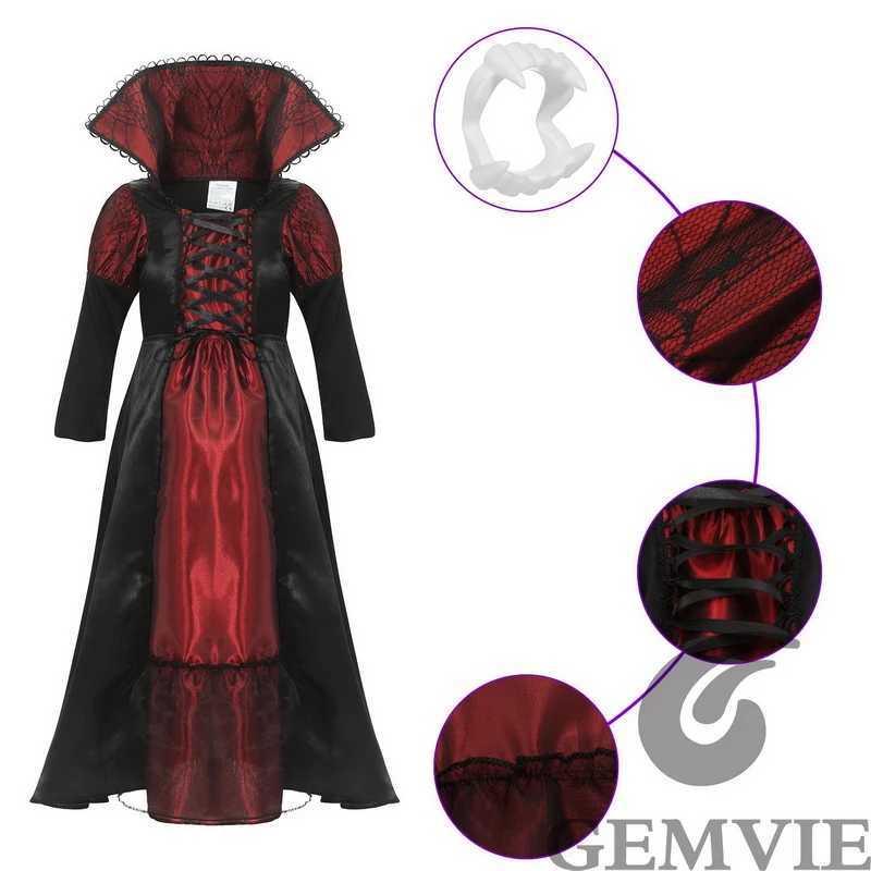 Girls Halloween Costume Vampire Dress Up Child Vampiress False Teeth Role Play Carnival Par Cosplay Outfits with Stickers Z250725