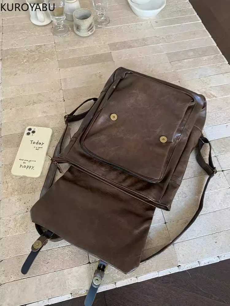Vintage Brown Jk Backpacks Wen High Street Preppy Style Pu Leather Backpack Ladies Harajuku Casual School Bag Fi Y2k Bags Y250724