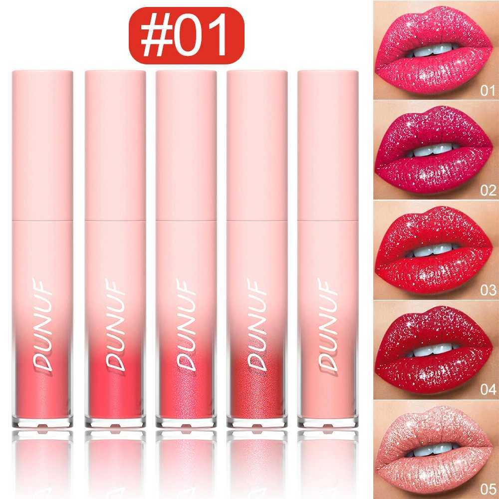 DUNUF 5-piece Set of Matte Diamond Sparkle Lipsticks and Lip Gloss Waterproof and Transfer-proof Lipstick SetXJ250724