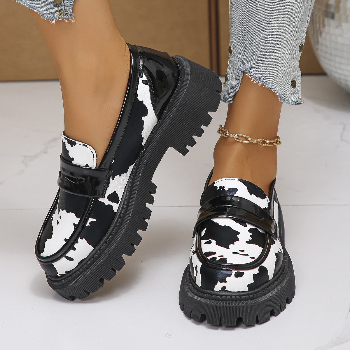 Plus Size Loafers 2025 New Leopard Print British Style Fashion Single Elegant Versatile Leather Women's Shoes ddmythur