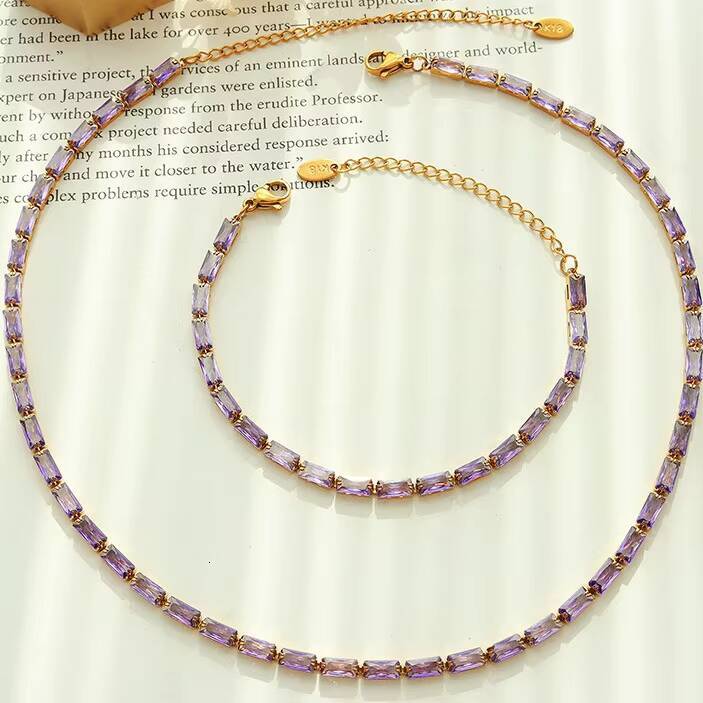 Summer Luxury Jewelry Designer Full Zircon Stainless Steel 18 K Tennis Chain Bracelet Necklace Set