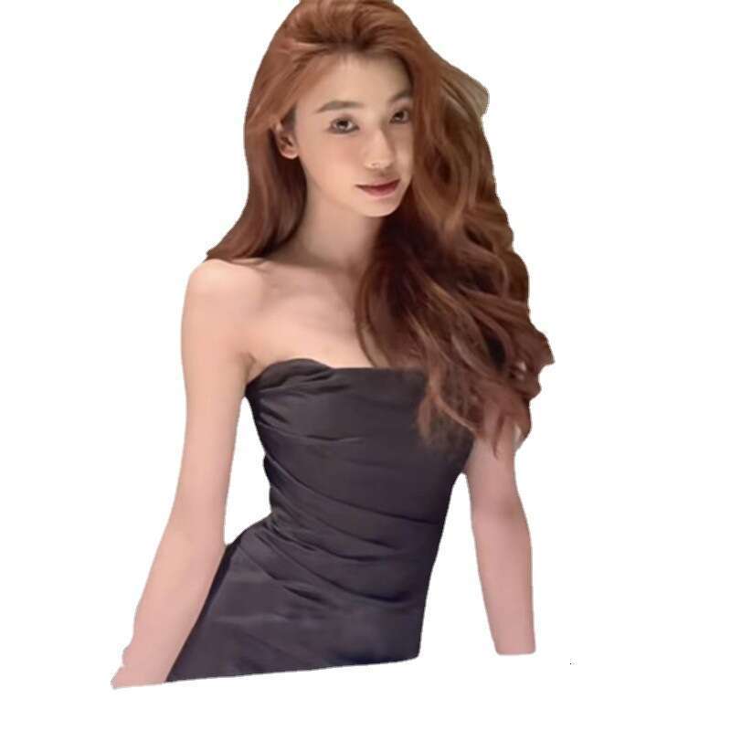 2023 Spring Summer New Women's Solid Color Slim Fashion Off-Shoulder Strapless Backless Dress f24