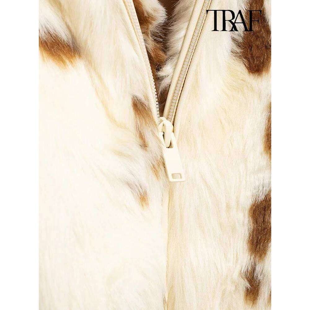 TRAF Women's Fashion 2024 Fall And Winter New Lapel Side Pocket Front Zipper Design Long Sleeve High Street Warm Jacket