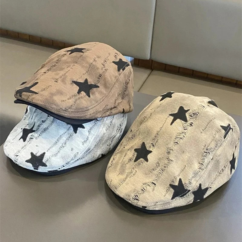 Y2k Retro sboy Cap for Women Men British Star Printed Beret Hat Forward Hats 250723