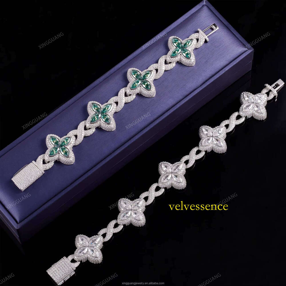 XG Rts Marquise Clovers Sier VVS Moissanite Pass Dia test Fine Jewelry Bracelets Bangles