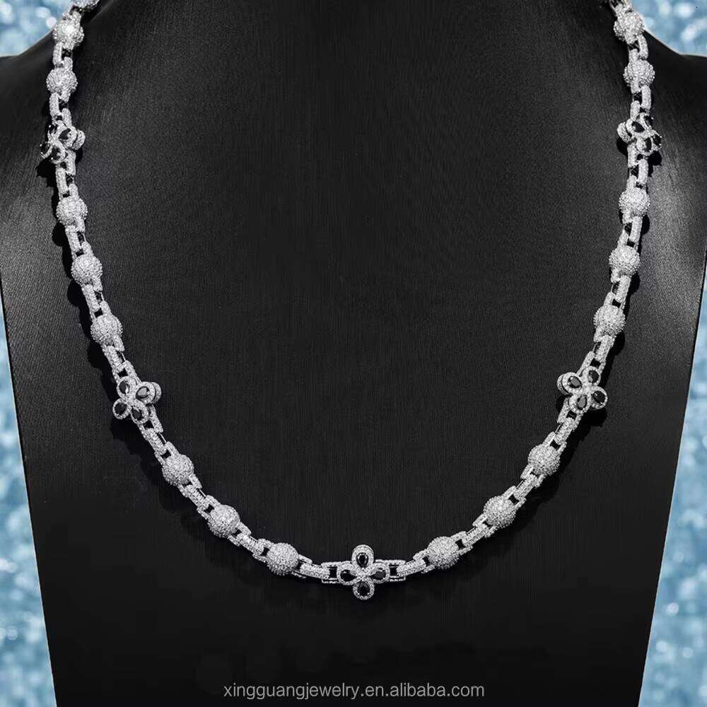 XingGuang Customized Spring Clasp Black Dia Cuban Link Chains Solid Sier Moissanite Clover Shape Ball Chain for Men